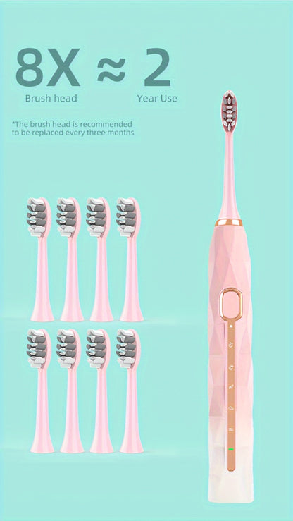 Sonic Electric Toothbrush IPX8 Waterproof with 8 Replacement Brush Heads, USB Rechargeable 500mAh, Metal Shaft, Travel Case & Toothbrush Holder, for Adults Men & Women, 5 Color Options