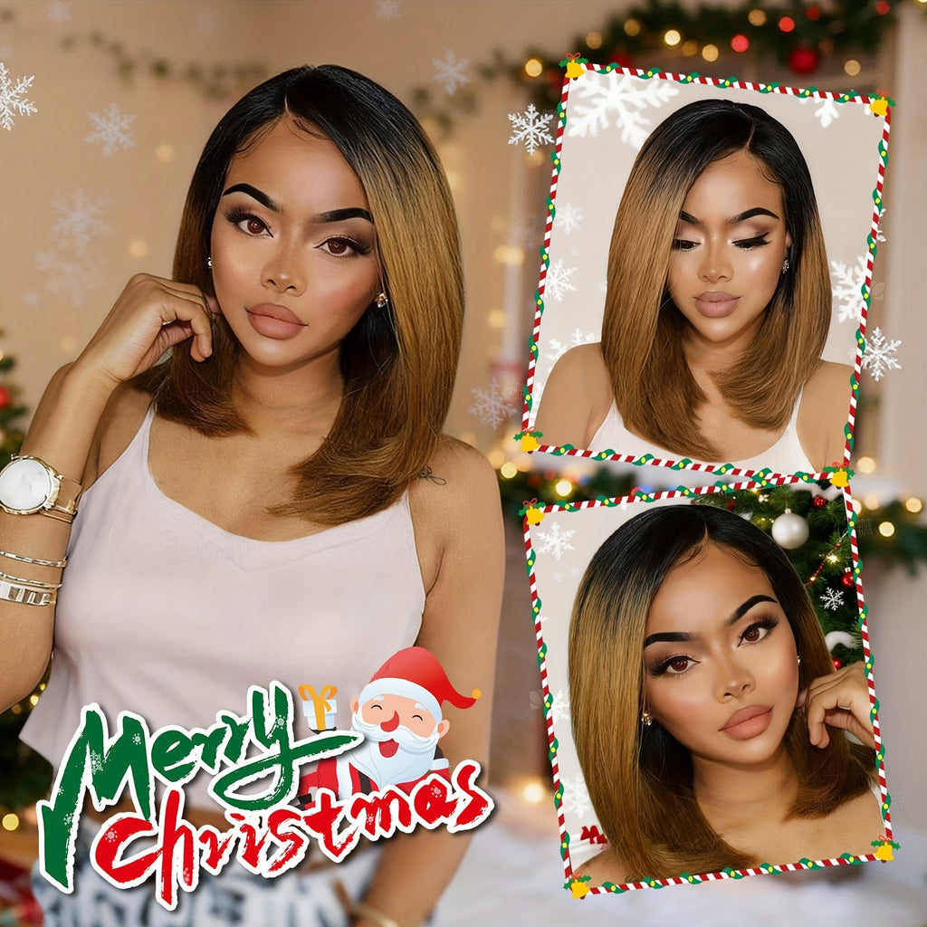 Black And Brown U Part Lace Bob Wigs 13*2 Ombre Brown Bob Front Wig 12 Inch Straight Hair Wigs Lace Front Synthetic Hair Wigs Merry Christmas Hair