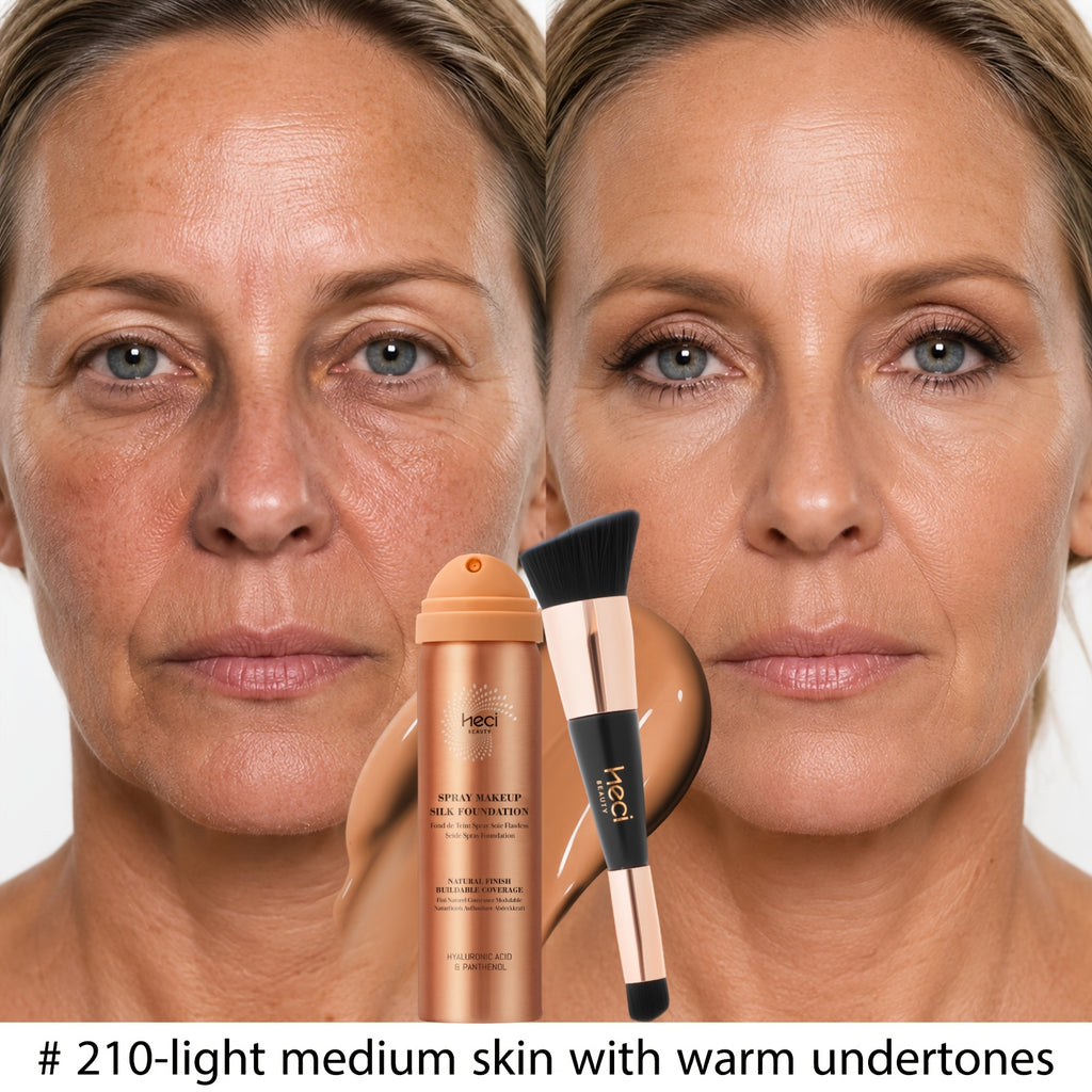 [Ideal Gift] 2pcs Spray Foundation With Brush, Liquid Foundation Makeup For Women Over 50, Panthenol & Hyaluronic Acid For Sensitive Dry Skin, Non-Sticky, Natural Flawless Makeup For Mature Skin, Ideal Holiday & Birthday& Mother's Day Gift For Her