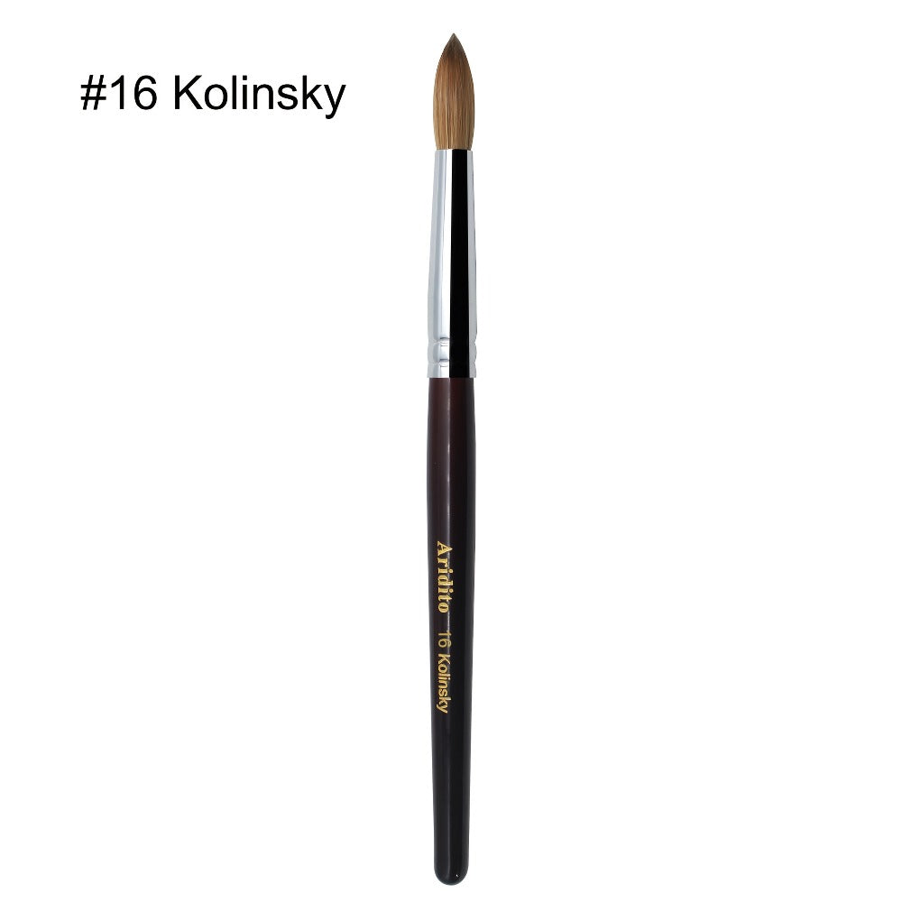 Aridito Round Head Kolinsky Acrylic Nail Art Brush Red Wine Color Wooden Handle for Professional Manicure Home Salon (Size 8 10 12 14)