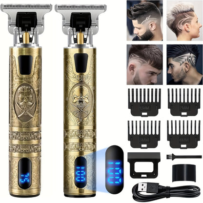 Hair Clipper for Men – Cordless Electric Beard Trimmer with LCD Screen & Precise T-Blade, USB Rechargeable Hair Cutting Kit for Grooming, Fade & Body Hair Trimming at Home or Barber