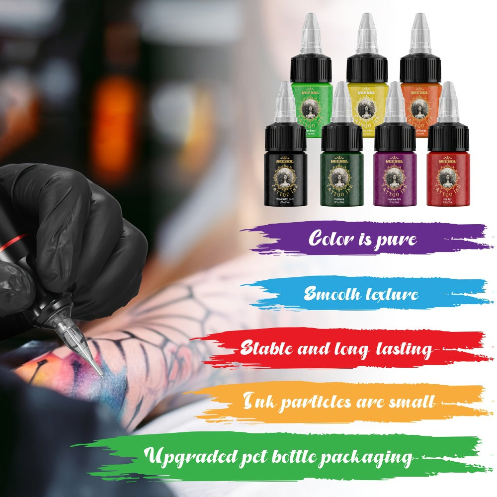 14/21 Color Ink Set Neebol Tattoo Ink 0.5oz/ 15ml Per Bottle Long-Lasting Vibrant Tattoo Ink Colors Kit Tattoo Supply Accessories Suitable for Various Tattoo Styles And Patterns Body Art Makeup Easter Gifts for Beginners And Artists