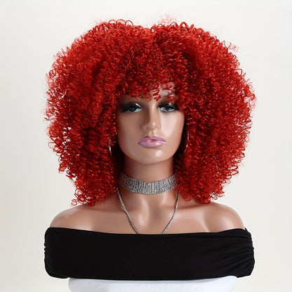 Afro Kinky Curly Wig Synthetic Short 16 Inch — 18 Colors, Heat Resistant, Elastic Net Cap, Women's Fashion Wig for Daily Wear, Cosplay, Party & Music Festival