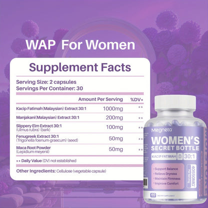 Women's Herbal Blend Capsules — Kacip Fatimah, Fenugreek, Maca Root, Manjakani & Slippery Elm Bark | pH Balance, Moisture & Natural Elasticity Support | 60 Capsules | 30-Day Supply