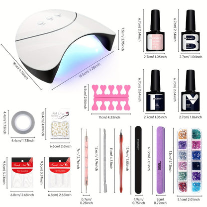 Gel Nail Polish Kit 36pcs with 36W UV LED Nail Lamp — Pink Red Purple Black Brown Blue Gel Polish Set & Manicure Tools for Home Salon Nail Art
