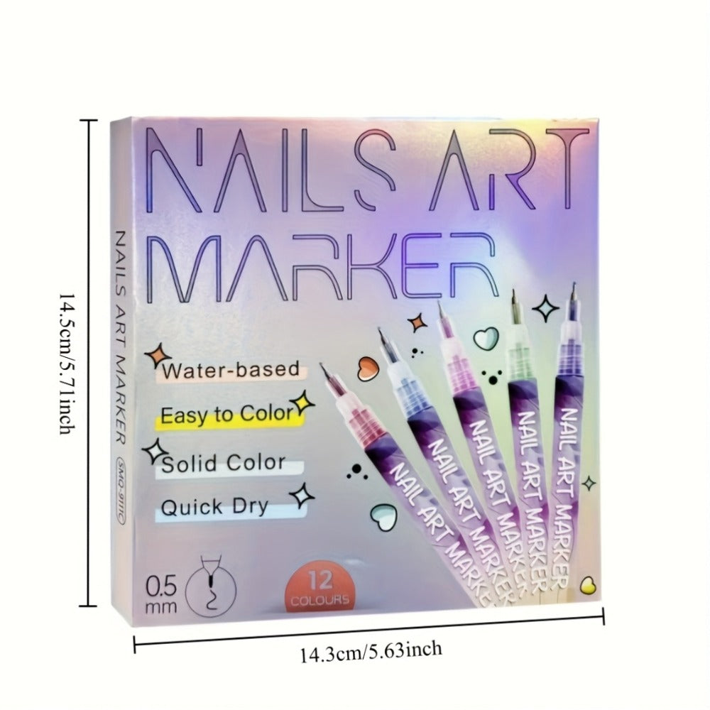 1set Nail Doodle Pen, 12-color Acrylic Paint Pen, Nail Paint Quick Drying Dot Stitching Pen, Precision 3D Doodle Nail Art Pen, Nail Art Pen Set, Quick Drying, Suitable For Home And Salon, Professional Details And Long-lasting Design