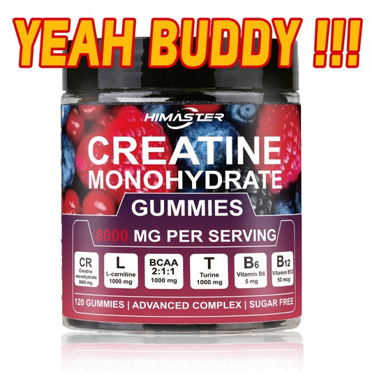 [Yeah Buddy] 8000mg Creatine Monohydrate Blueberry Gummies | with L-Taurine, with BCAA, Vitamin B6 & B12, for Men & Women, 120 Count