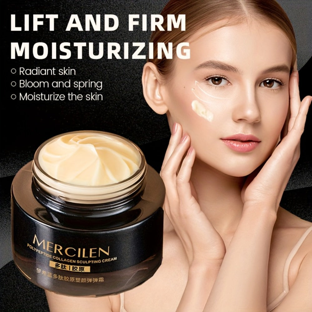 Mercilen Collagen Sculpting Cream - Hydrating & Firming Light Beige Care with Hyaluronic Acid, Plant-Based Squalane & Glycerin, Alcohol-Free for Normal to Sensitive Light Beige, Unisex Skincare, Sleek Black Packaging, Elegant Design