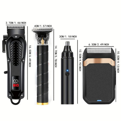 Cordless Hair Clipper Kit for Men - USB Rechargeable Electric Hair Trimmer Set, 2-Piece & 4-Piece Barber Tool for Home & Travel, Black Blue Gold