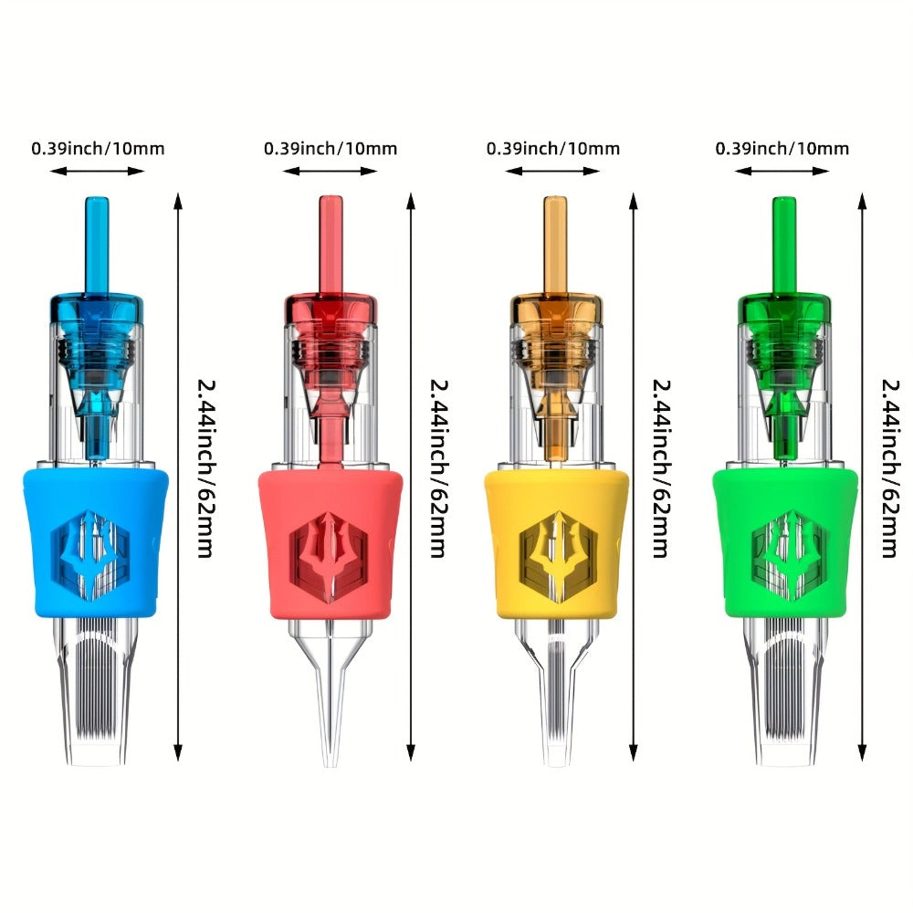 Poseidon 50pcs Tattoo Cartridge Needles Assorted Mixed Size Round Liner Shader Magnum Curved/Round Mag # 12 Standard 3RL 5RL 7RL 9RL 5RS 7RS 9RS 7RM 9RM 9M1 Disposable Membrane For Tattoo Pen
