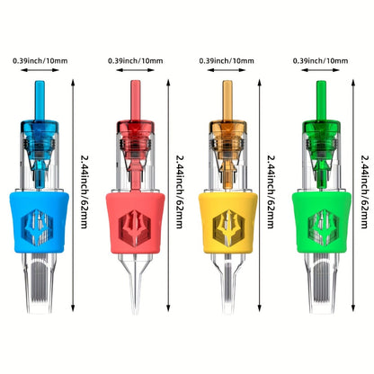 Tattoo Cartridge Needles 50pcs Poseidon V4 Assorted Mixed Sizes Round Liner Shader Magnum Curved Mag Anti-Backflow Membrane Disposable Sterile Needles for Tattoo Pen Machine