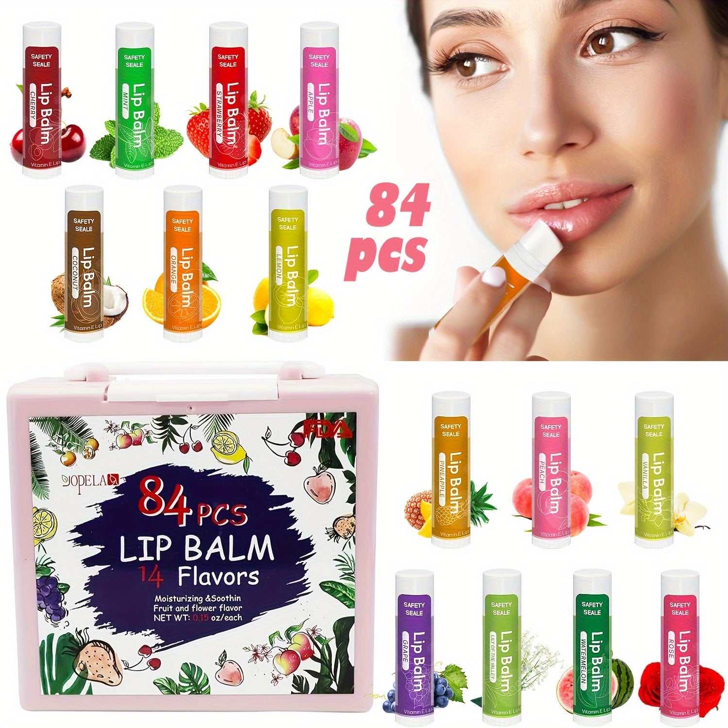 84 Pack Natural Lip Balm Bulk with Vitamin E and Coconut Oil Valentine'S Day Gift - Moisturizing, and Repairing Dry and Chapped Lips - 14 Flavors - Non-GMO