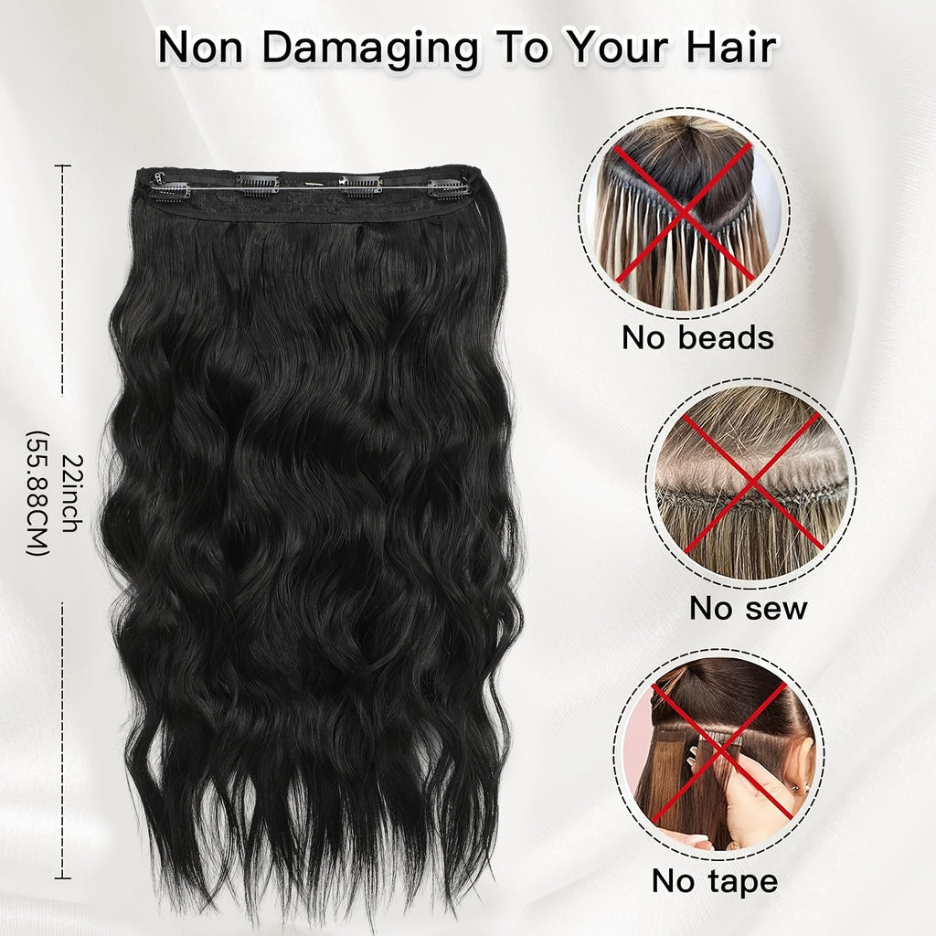 [Invisible Wire Hair Extensions] 22 Inch Invisible Wire Hair Extensions | Fish Line Hair Extensions with Transparent Wire Headband, Adjustable Size, 4 Secure Clips, Long Wavy Hairpiece for Women, Natural Long Wavy Clips Ins Hair Extensions for Thin Hair,