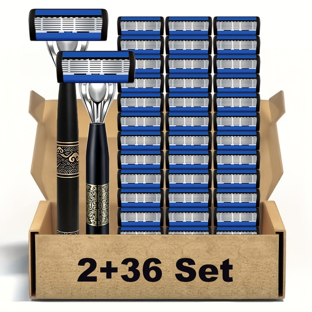 2 Handles + 54 Replacement Blades, 2 Handles + 32 Replacement Blades, 1 Handle + 18 Replacement Blades, Manual Razor Set, Stainless Steel Razor Set, Men'S Manual Razor, Men'S Razor, High-Quality Men'S Razor Set, Men'S Manual Shaver, Large Capacity