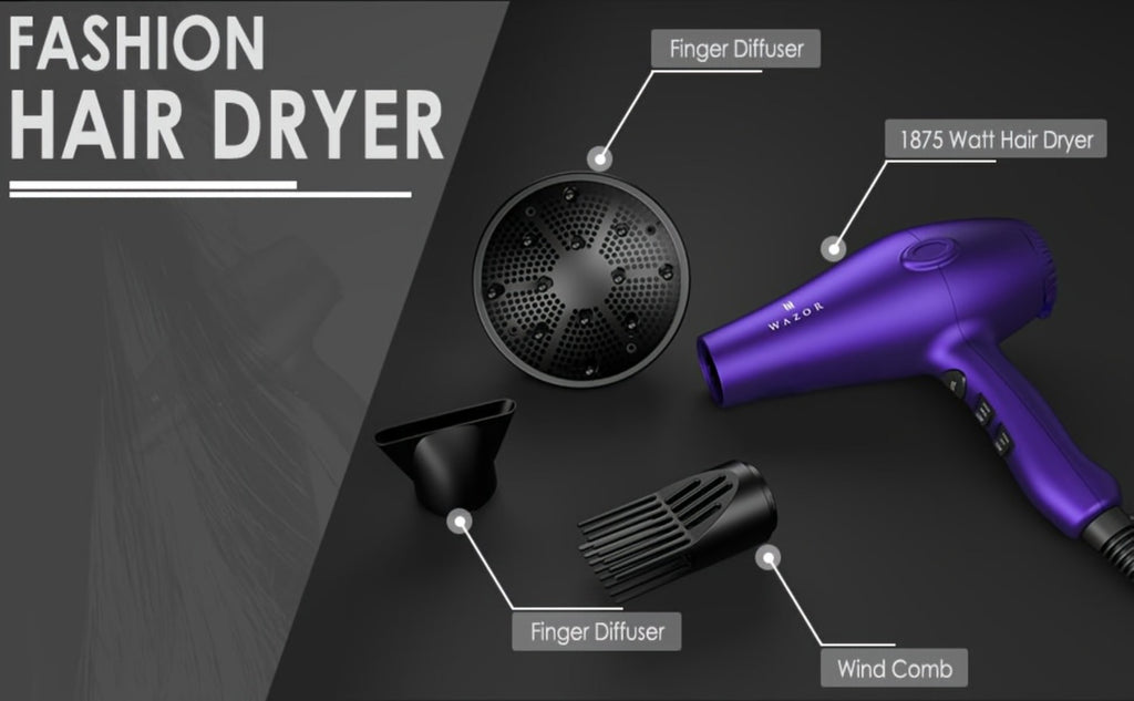 Powerful Hair Dryer 1875W Ionic Blow Dryer with Diffuser And Contractor, Dry Hair Fast with Less Frizz, Shine, 3 Heat/2 Speed for Optimal Styling, AC Motor Pro Hair Dryer with ALCI Plug, Black