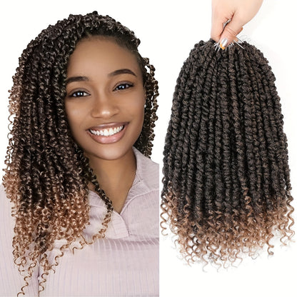 Passion Twist Crochet Hair 8 Packs Pre-Twisted Pre-Looped Curly Ends Bohemian Short Twist Braids Women 8-12 Inch 1B Natural Black Honey Blonde Auburn Burgundy Copper