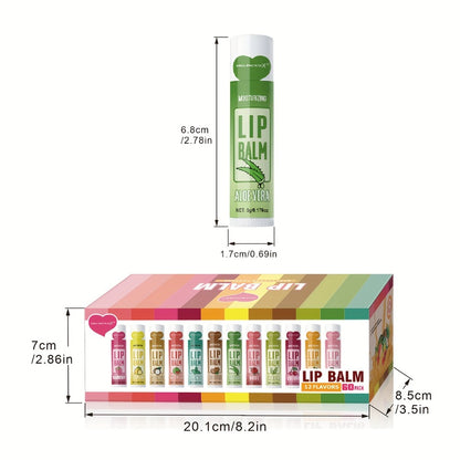 Lip Balm Set 60 Pieces - 12 Scents Moisturizing Glossy Lip Butter with Glycerin, Deep Hydration for Soft Lips, Holiday Valentine Gift Set for Women