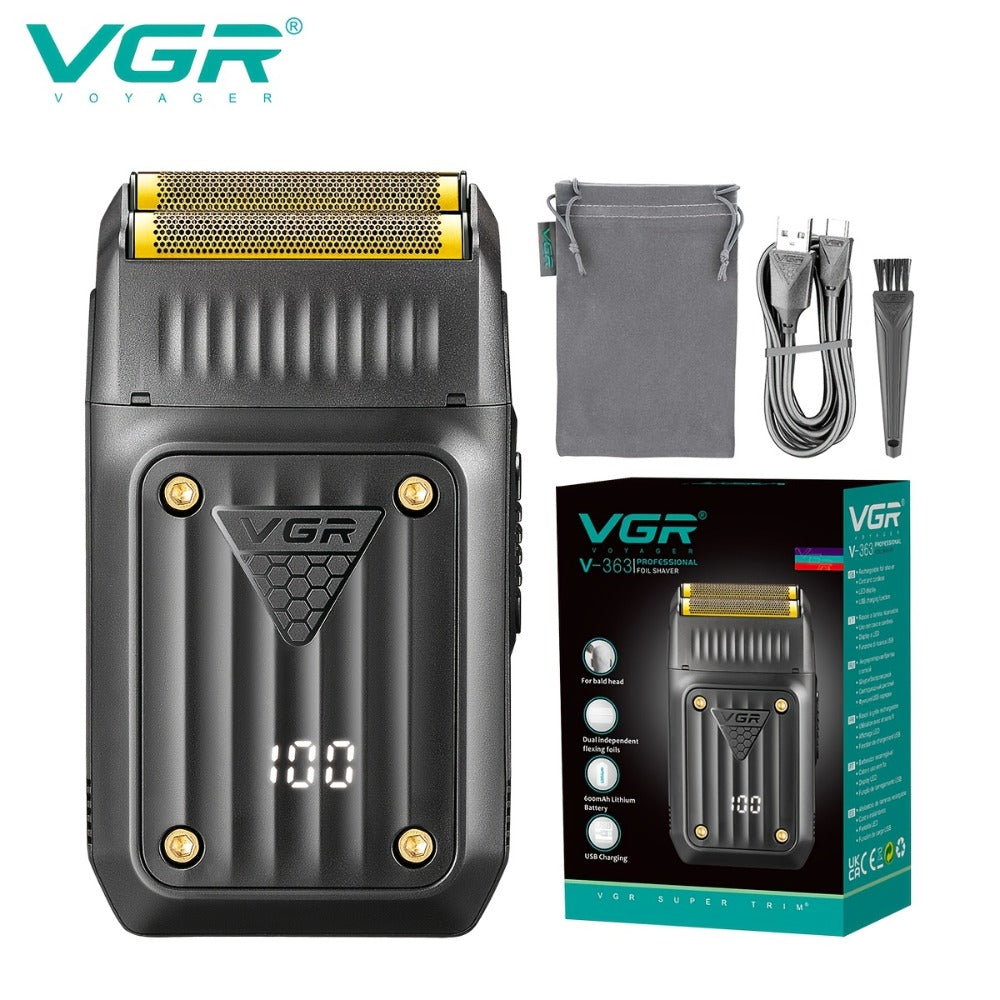 Electric Razor for Men VGR USB Rechargeable Cordless Foil Shaver Professional Beard Sideburn Trimmer Travel Hair Trimmer Minimalist Black Gift for Him
