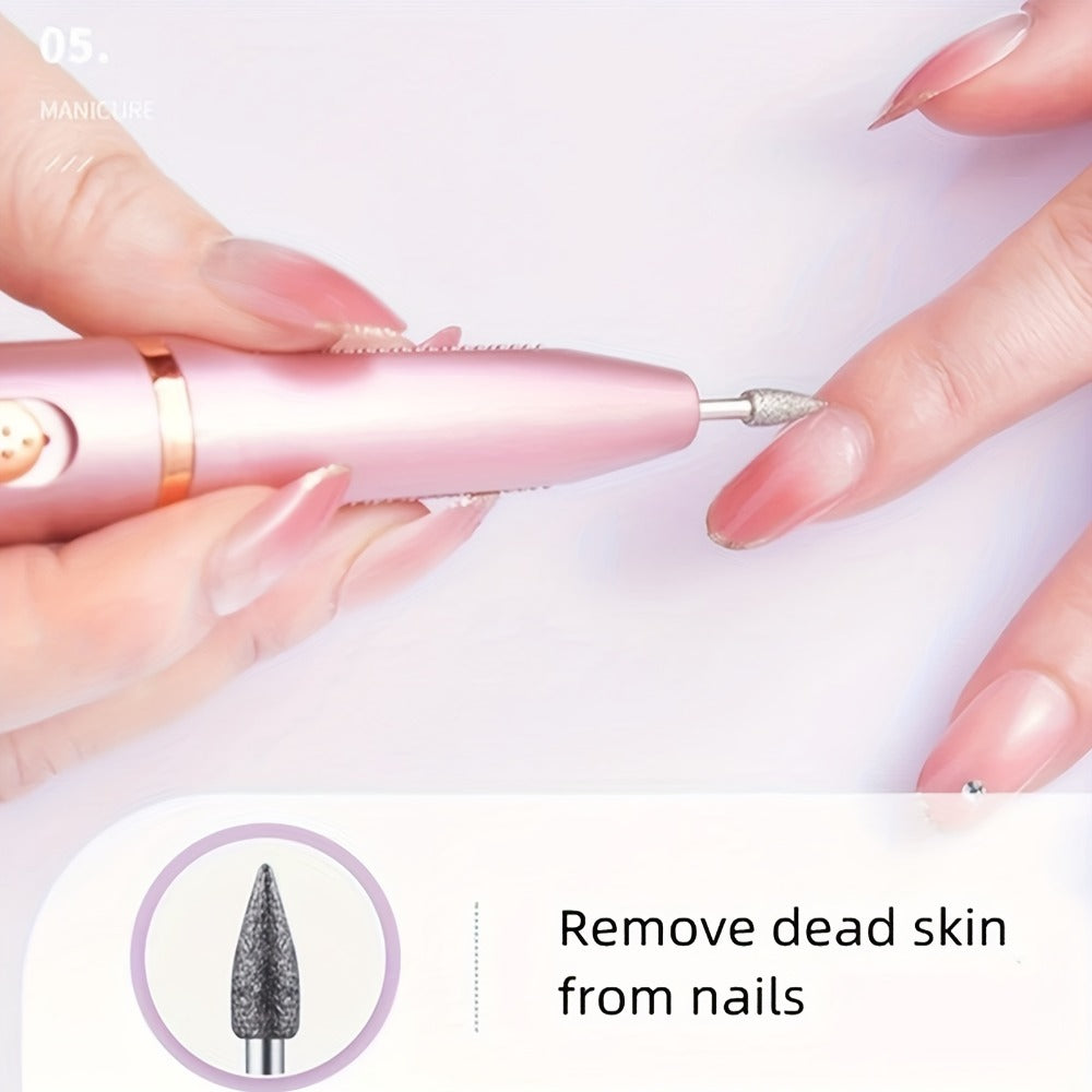 Portable Electric Nail Grinder With Acrylic Kit | Professional Variable Speed File - 11 Replaceable Heads For Gel Nails & Manicure - Buffing & Remover Tool