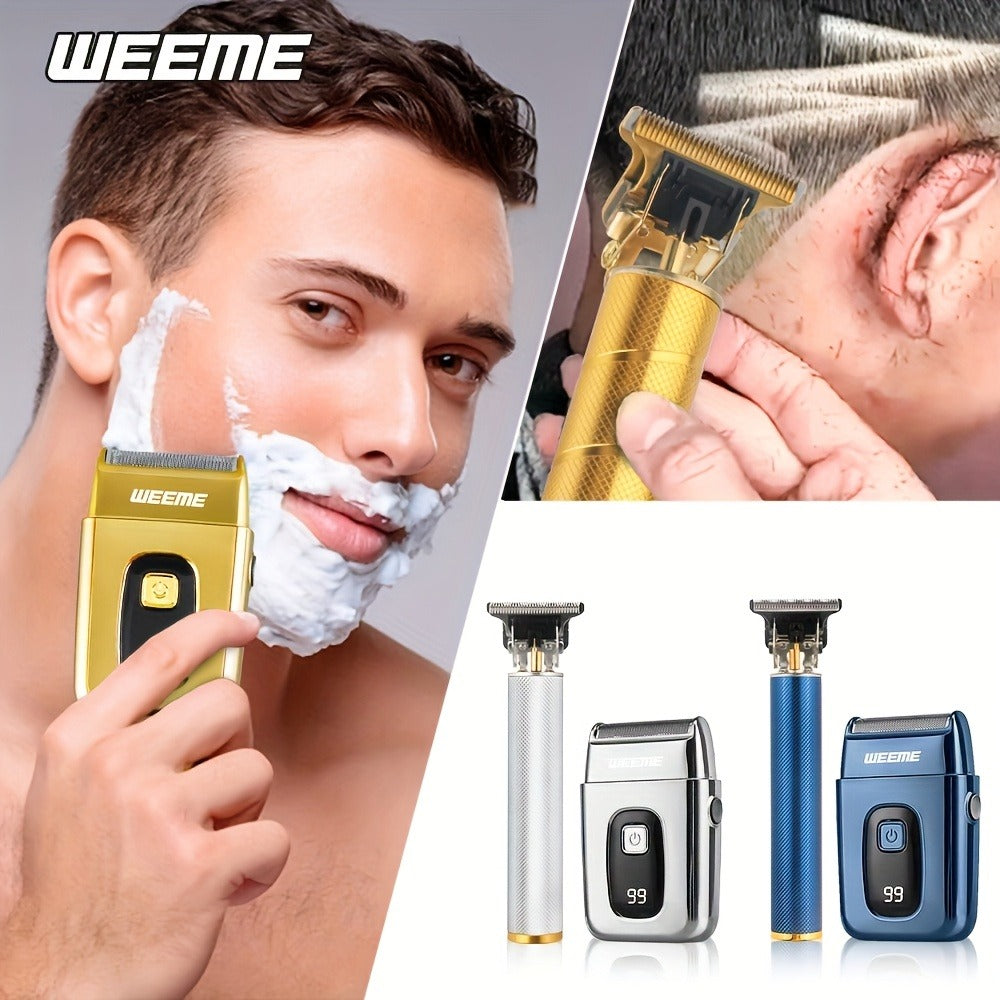 Electric Hair Cutting Set Home Hair Clipper Kit Multi-Functional All-in-One Lightweight Cordless Hair Cutter for Men Women Easy to Use Travel-Friendly Golden Blue