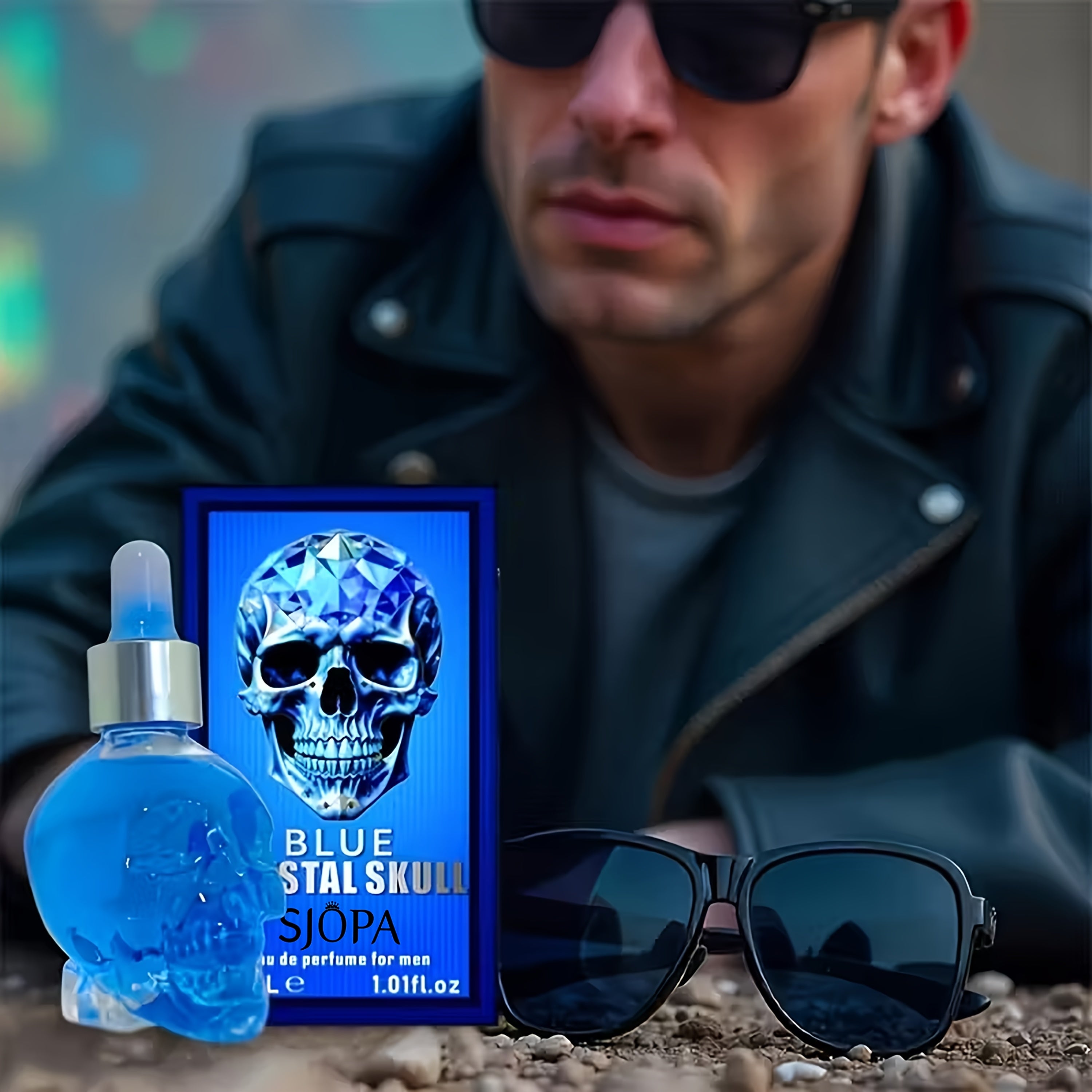 1 X Blue Crystal Skull Eau De Cologne For Men, 30ml/1.01fl.oz, Long-Lasting Woody Scent, Alcohol-Free Perfume Oil, Portable Fragrance For Business Trips, The Perfect Valentine'S Day Gift