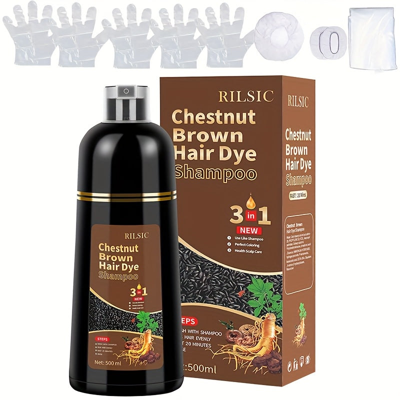16.91oz Hair Dye Shampoo for Grey Hair, Natural Plant-Based Dye, Herbal Natural Hair Dye 3In 1- Dyeing And Washing Care, Non-Stick to The Scalp, Covering White Hair, Hair Dye Hair Color Shampoo Coloring in Minutes for Unisex (Black, Brown)