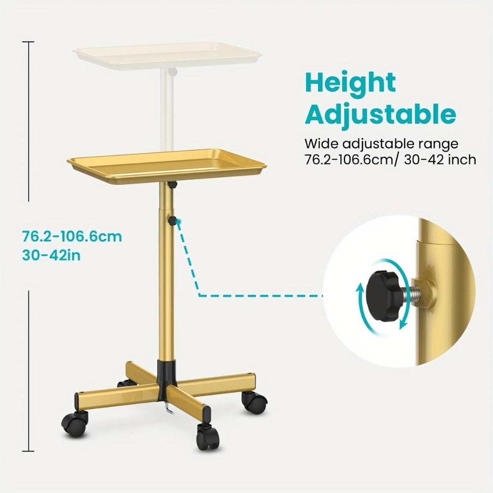 Premium Salon Tray On Wheels, Salon Rolling Tray Trolley For Salon Essentials, Adjustable Height Provides Ample Storage For Hairstylist Tray, Tattoo Tray Use