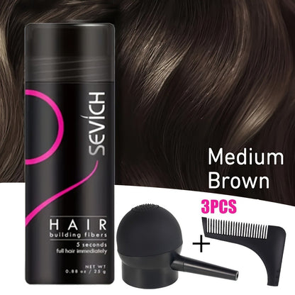 Hair Fibers for Thinning Hair — 3-Piece Kit with Spray Pump & Optimizer, Instant Thickening Powder for Hair & Beard, Rosemary Formula, All Hair Types, 8 Colors Available