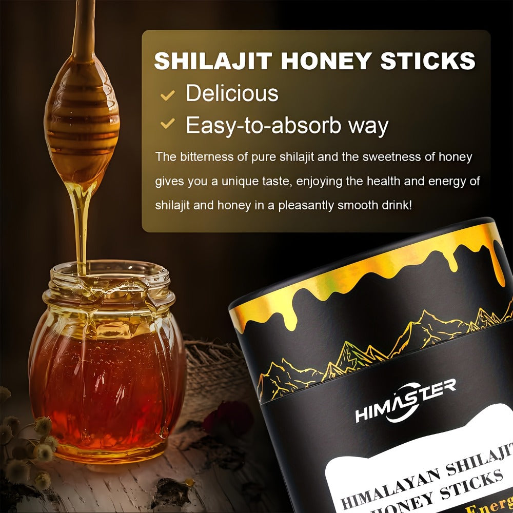 Himaster Shila Honey Sticks, 30 Sticks 1 Bottle Easy to Consume, Shila for Support, Vitality, 85+ Trace Minerals, 75%+ Fulvic Acid for Men & Women Himalayan Shila Sticks with Honey & Saffron