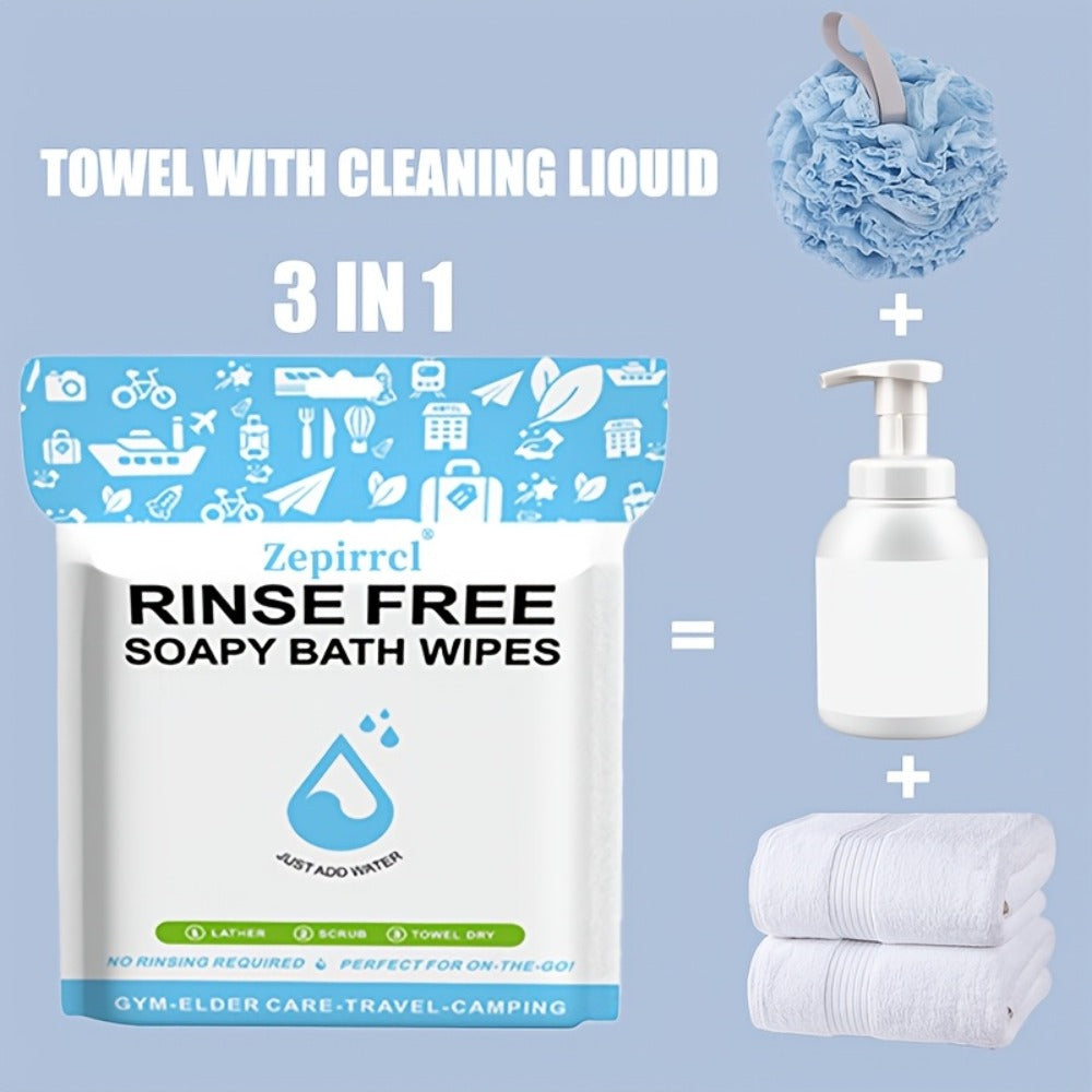 100pcs 11.81×11.81in Disposable No-Rinse Bath Wipes Soap Sheets Foaming Body Cleansing Cloths, Just Add Water To Lather, No Soap Or Rinsing Needed, Portable For Outdoor, Travel
