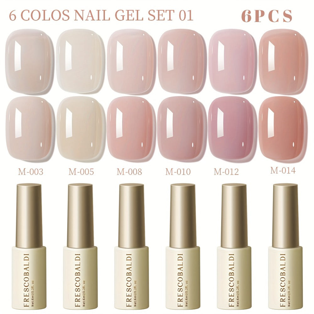 Gel Nail Polish Set 6pcs Solid Color Self-Leveling Soak-Off LED UV Nail Art Polish Popular Colors Daily Salon Manicure Kit Women