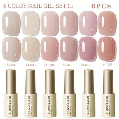Gel Nail Polish Set 6pcs Solid Color Self-Leveling Soak-Off LED UV Nail Art Polish Popular Colors Daily Salon Manicure Kit Women