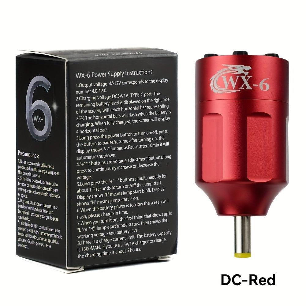 Tattoo Battery Wireless Power Supply Portable Rechargeable - LED Digital Display RCA DC Connector Coreless Motor for Rotary Tattoo Pen Machine Red Silver Black