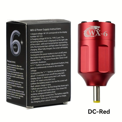 Tattoo Battery Wireless Power Supply Portable Rechargeable - LED Digital Display RCA DC Connector Coreless Motor for Rotary Tattoo Pen Machine Red Silver Black