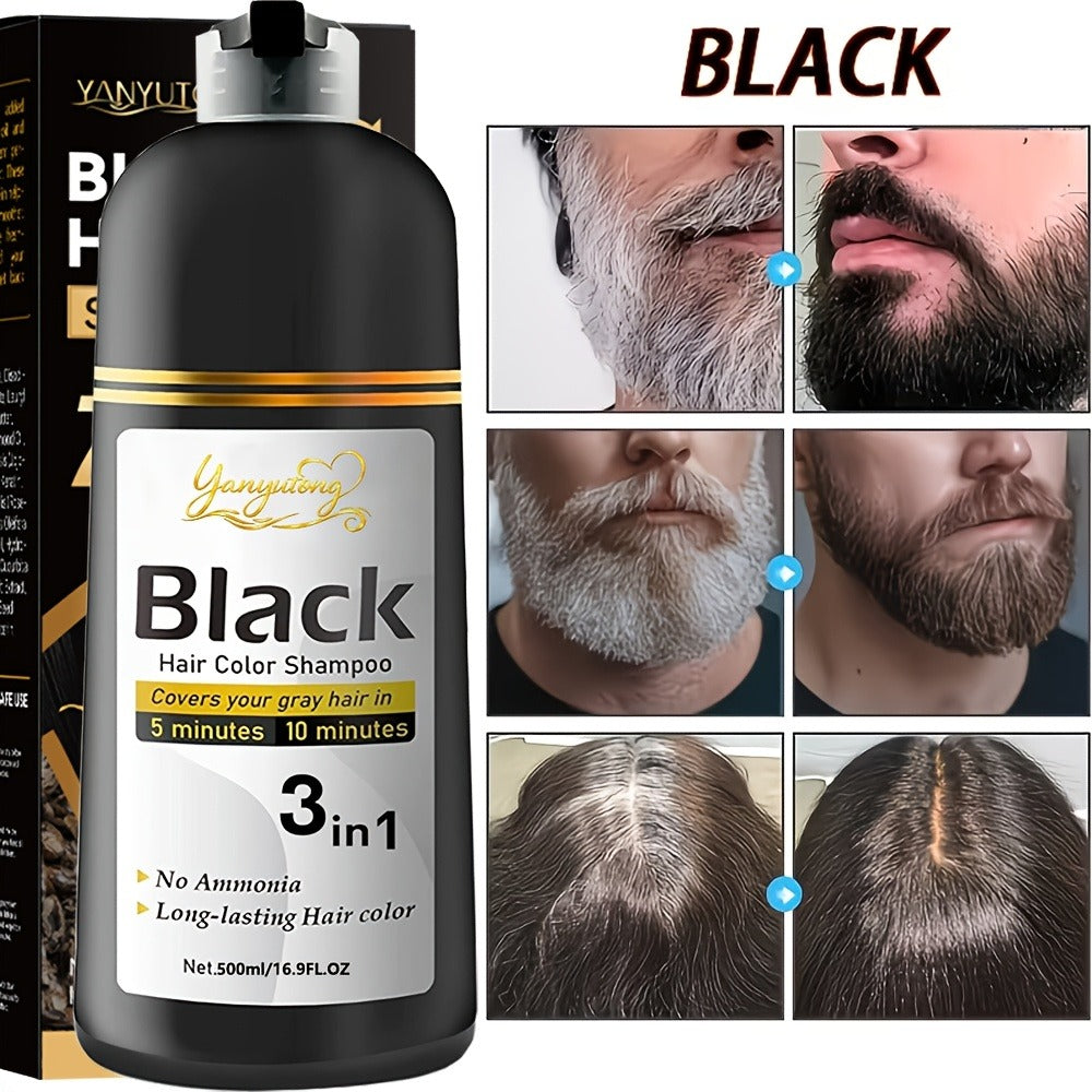 16.9fl.oz Beard & Hair Dye Shampoo | Natural Plant Pigments, Gentle On Scalp, Fast Gray Coverage - Black | Ideal Gift for Halloween, Christmas & Valentine's Day