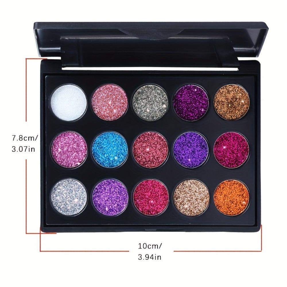 Glitter Eyeshadow Palette 2-Pack 15 Colors — Shimmer Metallic Sequin Eye Shadow Set, Squalane-Infused, Stage & Festival Makeup, Flashes Glitter & Metal Finish, Perfect Mother's Day & Christmas Gift