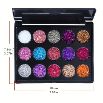 Glitter Eyeshadow Palette 2-Pack 15 Colors — Shimmer Metallic Sequin Eye Shadow Set, Squalane-Infused, Stage & Festival Makeup, Flashes Glitter & Metal Finish, Perfect Mother's Day & Christmas Gift