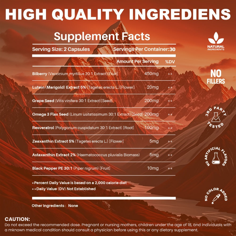 MEGNETA Eye Vitamins Lutein And Zeaxanthin Supplements, 24685 Per Serving | 60 Capsules, Enhanced with Astaxanthin, Omega-3, Bilberry And Resveratrol, Eye Vitamins & Vision Health Support