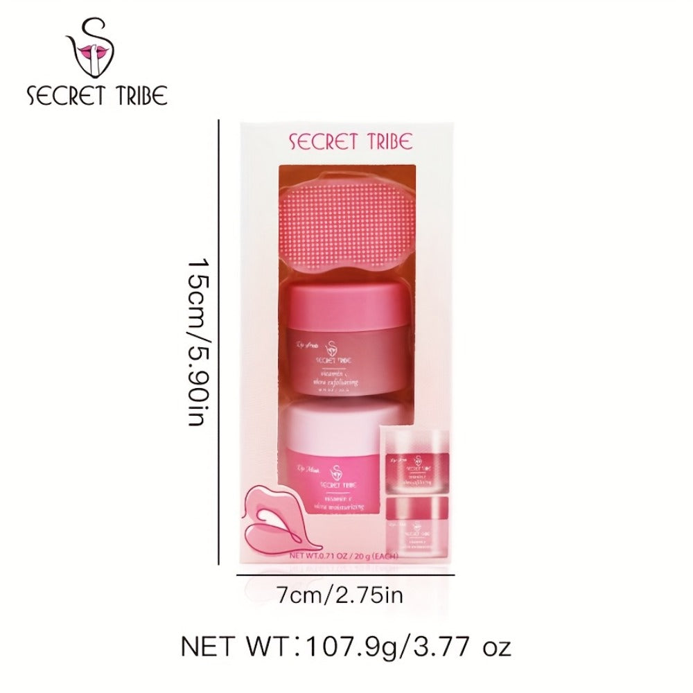Three-Piece Lip Care Set from Secret Tribe: Includes Lip Balm, Exfoliating Scrub, And Lip Brush for Hydration, Exfoliation, And Enhancing Lip Color, Ideal for Skincare Enthusiasts with Natural Ingredients And Gentle Exfoliation