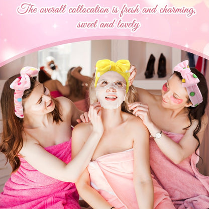 Spa Headbands for Women 48 Pack Fluffy Plush Bow Hair Band Facial Makeup Headbands for Washing Face Shower Cleansing Skincare Novel Pattern Mixed Color Bulk Set