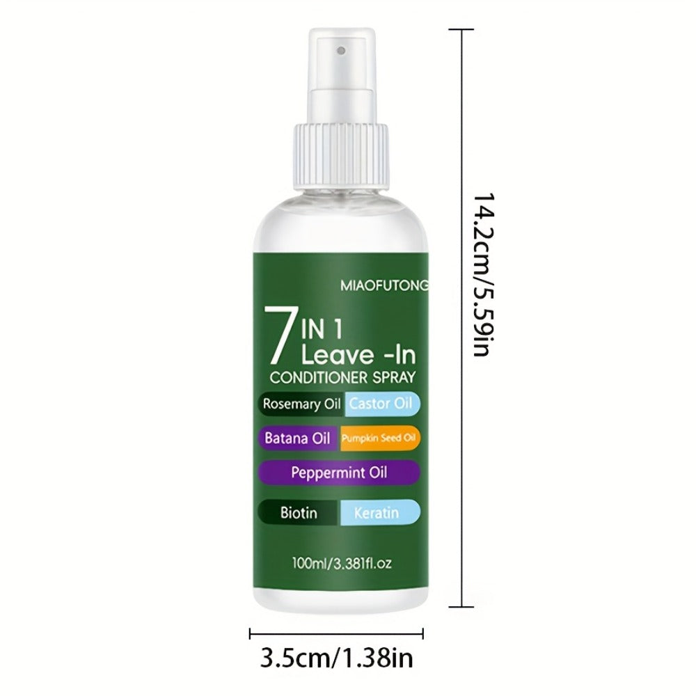 Leave-In Conditioning Spray 7-in-1 with Argan Oil Rosemary Batana Biotin Keratin Collagen - Heat Protection Anti Frizz Salon Quality Non-Greasy All Hair Types 100ml