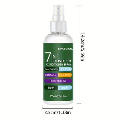 Leave-In Conditioning Spray 7-in-1 with Argan Oil Rosemary Batana Biotin Keratin Collagen - Heat Protection Anti Frizz Salon Quality Non-Greasy All Hair Types 100ml