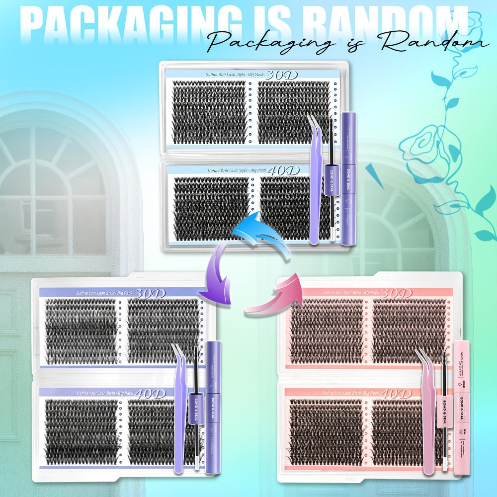 Glue/800pcs Wispy Lash Clusters Set 30D 40D Mixed Length 8-16Mm, Eyelash Extension Kit with 2-In-1 Bond & Seal Glue And Lash Tweezers, Long-Lasting Natural Fluffy Packaging Random Lashes for Everyday Wear, Travel & Events