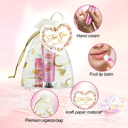 Hand Cream and Lip Balm Gift Set - Shea Butter Moisturizing Skincare Bundle for Dry Cracked Skin, Natural Body Care Kit for Women