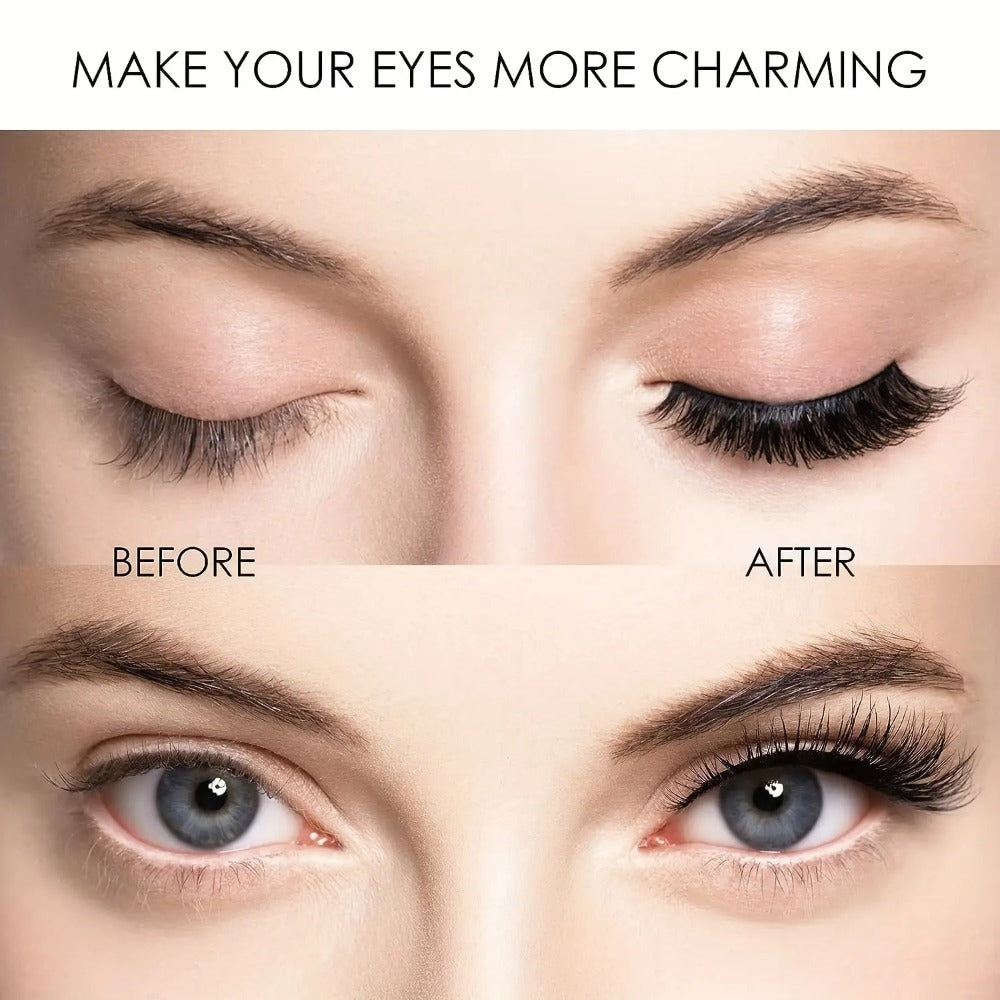 8pcs Natural Glue-3D False Eyelashes(One Box)- Reusable Double Magnetic False Eyelashes Set with Clips, Reusable, Waterproof, Glue, Easy to Wear, Women