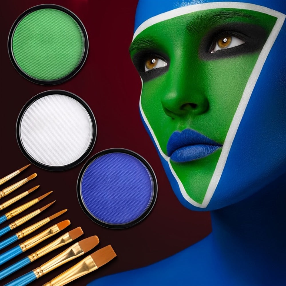 Water Based Face Paint Kit, Black & White Water Activated Face Body Painting Makeup Palette Cosplay Halloween Paint Palette with 10 Brushes