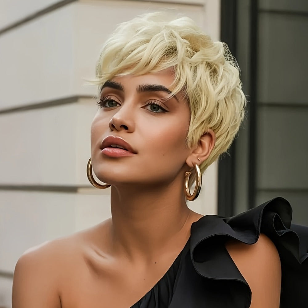 Short Pixie Cut Wig with Bangs for Women — Synthetic Hair, Natural Look, Lightweight Layered Style for Halloween, Cosplay & Everyday Wear