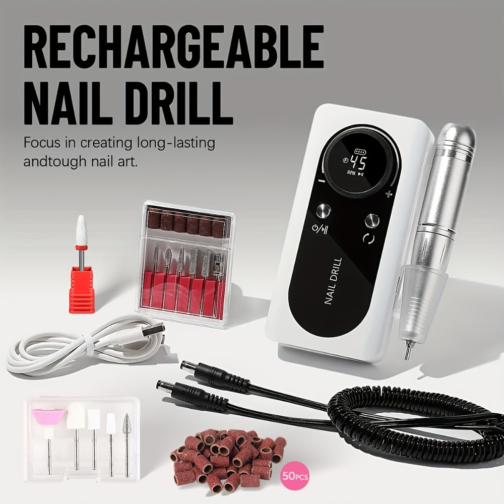 45000RPM Electric Nail Drill Machine with LCD Display Low Noise Rechargeable Manicure Machine for Polishing Gel Nail Polish