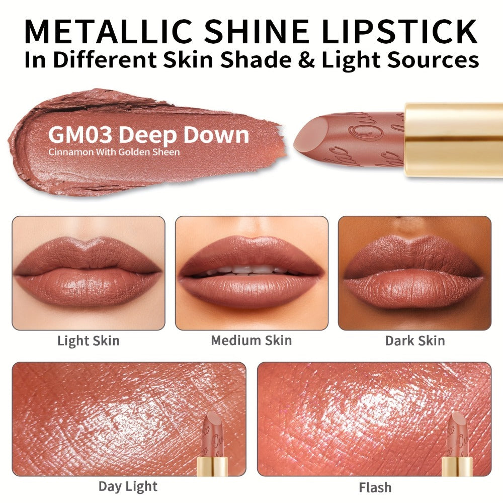 Metallic Lipstick Set 3 Pcs – 24-Hour Smudge-Proof & Transfer-Resistant Lip Color by Oulac, Lightweight Full-Coverage Lips Makeup, Long-Lasting Glossy Finish, 12.9G/0.45oz