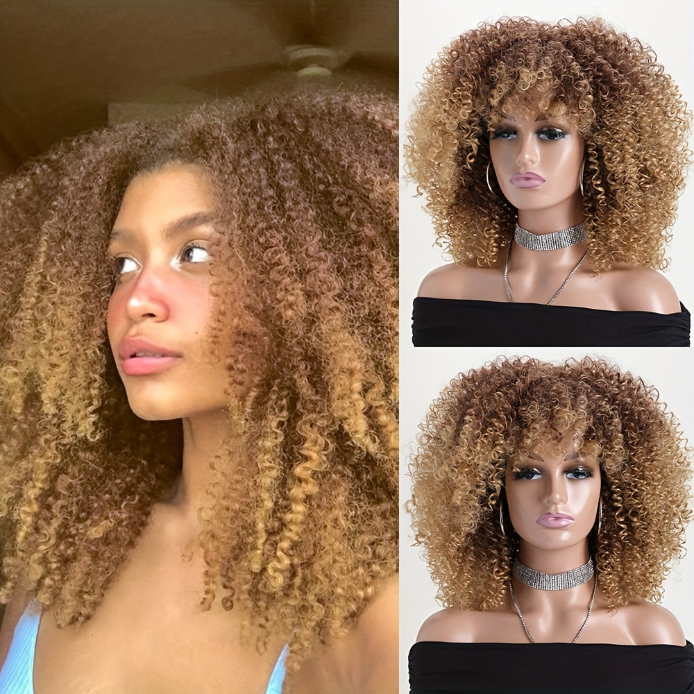 16-inch Short Curly Afro Kinky Curly Red Wig, Women's Fashionable and Elegant Stretchable Net Synthetic Fiber Hair Replacement Wig for Women, Heat-Resistant Fiber Wig Suitable for Daily Wear, Cosplay, Parties, Music Festivals, Weddings, and Balls